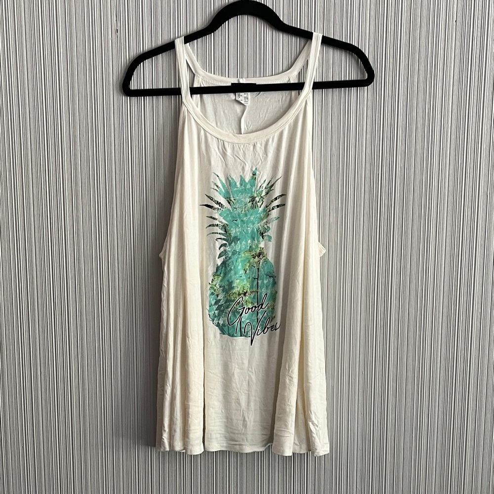 VENUS Cream Tank Top with Green Pineapple Print